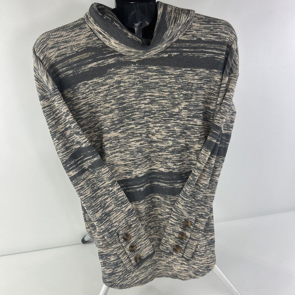 LuLaRoe Cowl Neck Sweater womens M Gray Beige Striped long sleeve waffle knit